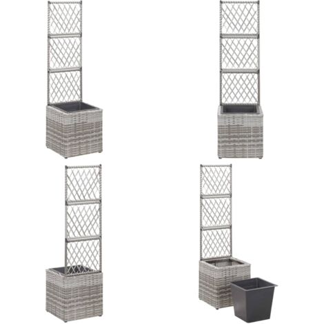 Hochbeet mit Rankgitter 1 Topf 30x30x107 cm Poly Rattan Grau Hochbeet