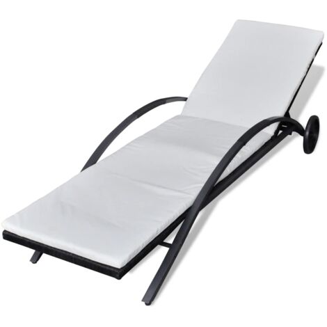Sonnenliege mit Polster & Rollen Poly Rattan Schwarz Liegestuhl