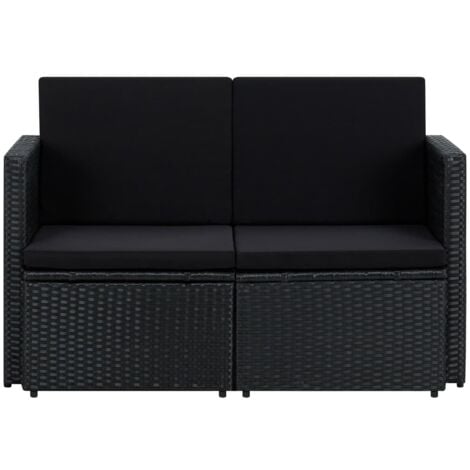 2SitzerGartensofa mit Auflagen Schwarz Poly Rattan Gartensofa