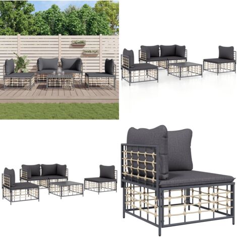 5tlg. GartenLoungeSet mit Kissen Anthrazit Poly Rattan Garten