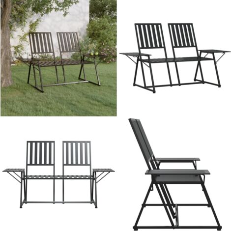 2SitzerGartenbank 165 cm Schwarz Stahl Gartenzitmöbel Gartenbank