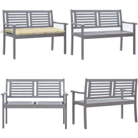 2SitzerGartenbank mit Auflage 120 cm Grau Eukalyptusholz