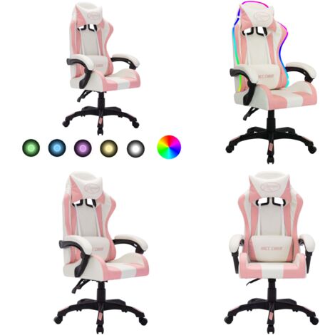 Gaming-Stuhl Mit RGB LED-Leuchten Weiß Und Schwarz Kunstleder - Gaming