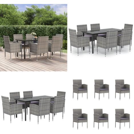 7tlg. GartenEssgruppe mit Kissen Anthrazit Poly Rattan Garten
