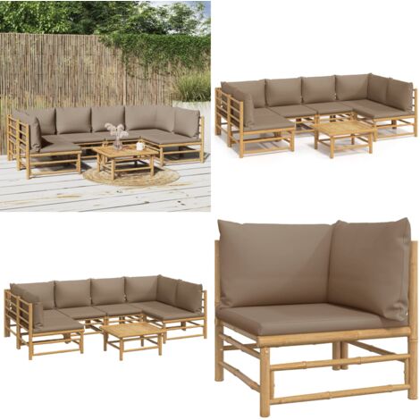 7tlg. GartenLoungeSet mit Taupe Kissen Bambus Bambus Möbel