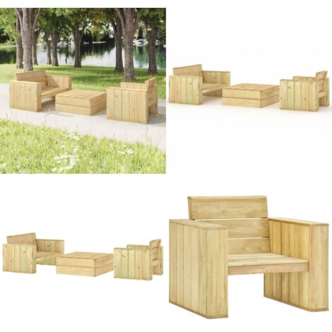 3tlg. GartenLoungeSet Imprägniertes Massivholz Kiefer Gartensofa