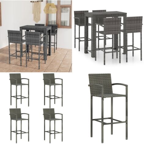 5tlg. GartenBarSet mit Armlehnen Poly Rattan Grau BarSet Bar