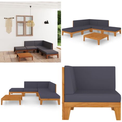 7tlg. GartenLoungeSet mit Kissen Akazie Massivholz Gartensofa