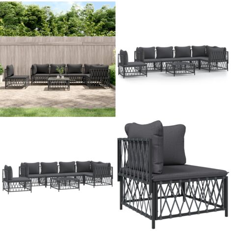 7tlg. GartenLoungeSet mit Kissen Anthrazit Stahl Garten Möbel