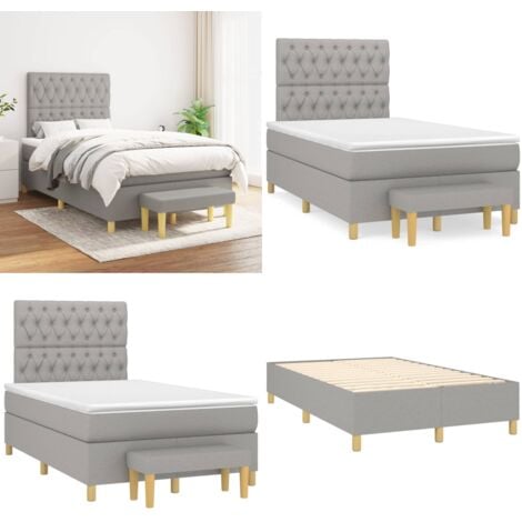 Willood Boxspringbett 140x200cm Mit LED - Einzelbett Mit Matratze Hellgrau