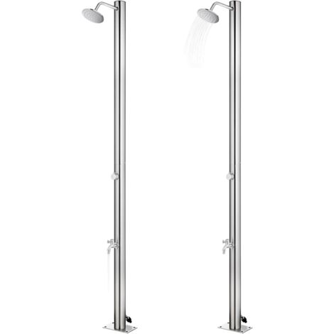 Gartendusche mit Grauer Bodenplatte 220 cm Edelstahl Gartendusche