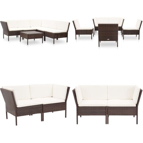 6tlg. GartenLoungeSet mit Auflagen Poly Rattan Braun Gartengeräte