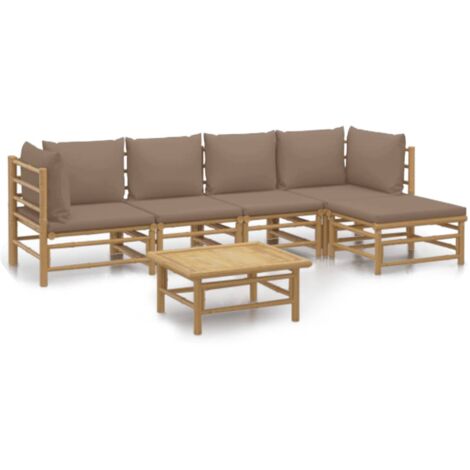 VidaXL Garten Lounge Set 6-teilig - Bambus Sofagarnitur Mit Taupe Kissen