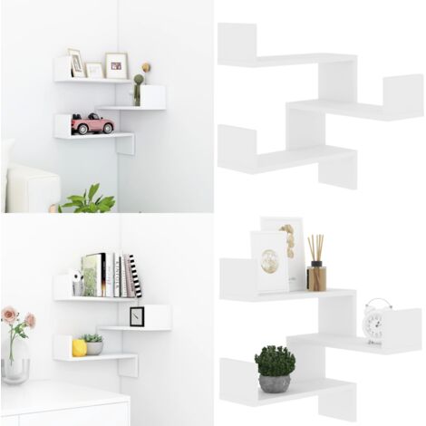 Wand-Eckregal Wei 40x40x50 cm Holzwerkstoff - Wandregal - Eckschrank -  Deko Regal - Aufbewahrung - Wohnzimmer Mbel - Home & Living