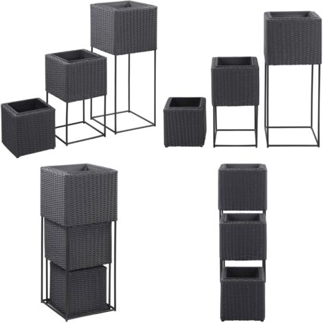 GartenHochbeete 3tlg. Poly Rattan Schwarz Pflanzenkübel Rattan