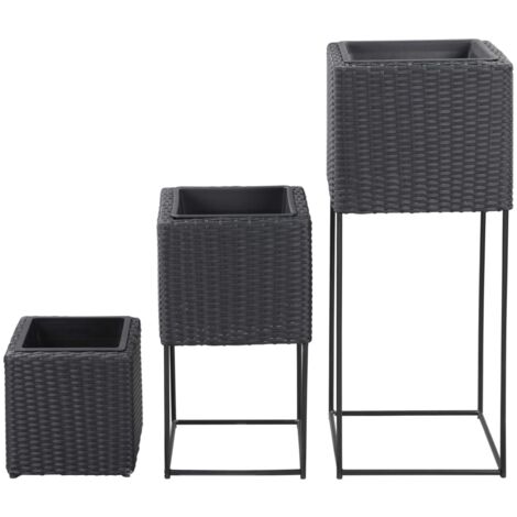 GartenHochbeete 3tlg. Poly Rattan Schwarz Pflanzenkübel Rattan