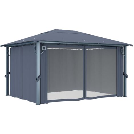 VidaXL Pavillon 3x3m Anthrazit - Gartenpavillon Mit Vorhängen