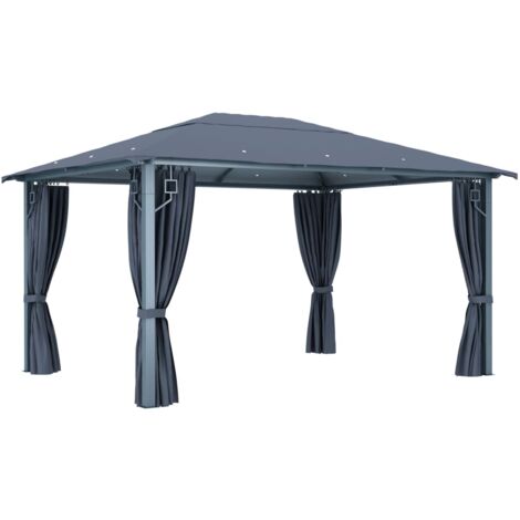 Pavillon mit Vorhängen 400×300 cm Anthrazit Aluminium Pavillon