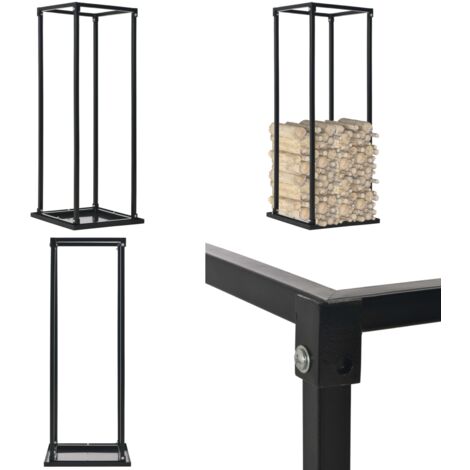 Brennholzregal mit Boden Schwarz 37 x 37 x 113 cm Stahl ...