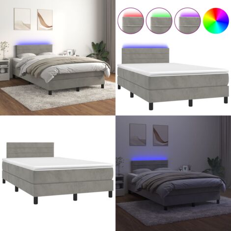 Boxspringbett mit Matratze & LED Hellgrau 120x200 cm Samt ...