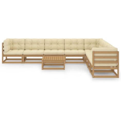 9tlg GartenLoungeSet mit Kissen Honigbraun Massivholz Kiefer