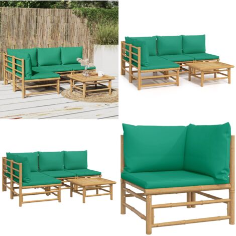 5-tlg. Garten-Lounge-Set mit Grnen Kissen Bambus - Bambus Mbel -  Gartenloungeset - Outdoor Mbel - Gartenmbel - Esstisch - Home & Living