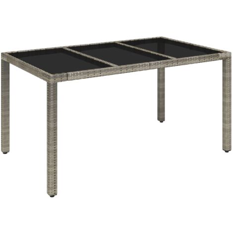 Gartentisch mit Glasplatte Grau 150x90x75 cm Poly Rattan Gartentisch