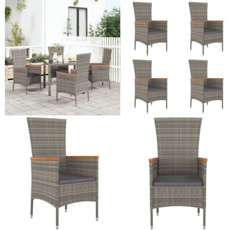 Gartenstühle mit Kissen 4 Stk. Poly Rattan Grau Gartenstühle