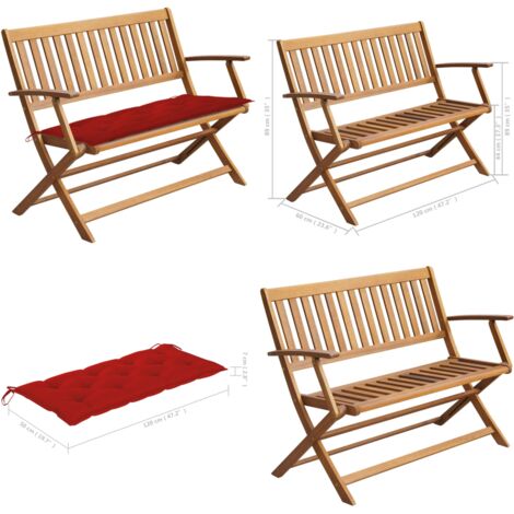 Gartenbank mit Auflage 120 cm Massivholz Akazie Gartenbank