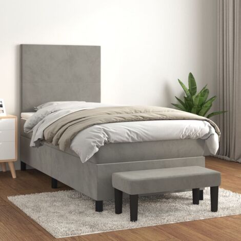 Boxspringbett mit Matratze & LED Hellgrau 100x200 cm Samt
