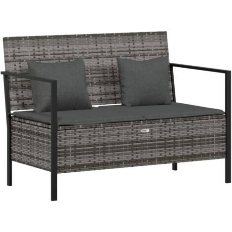 Fasba Gartensofa 2-Sitzer Grau - Poly Rattan Mit Stauraum Und Kissen
