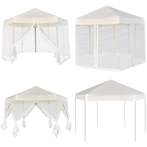 Hexagonal PopUp Zelt mit 6 Seitenwänden Cremeweiß 3,6x3,1 m