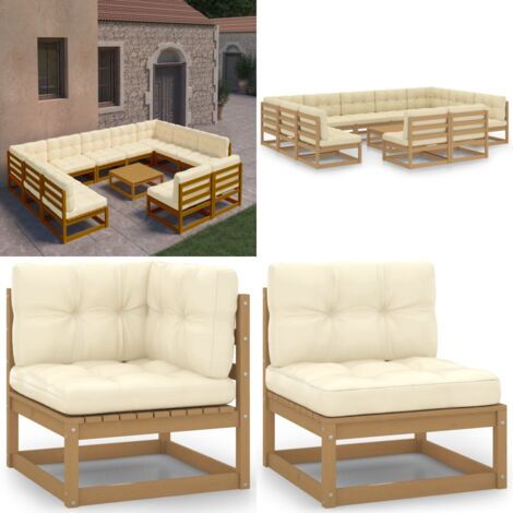 12tlg. GartenLoungeSet mit Kissen Honigbraun Massivholz Garten