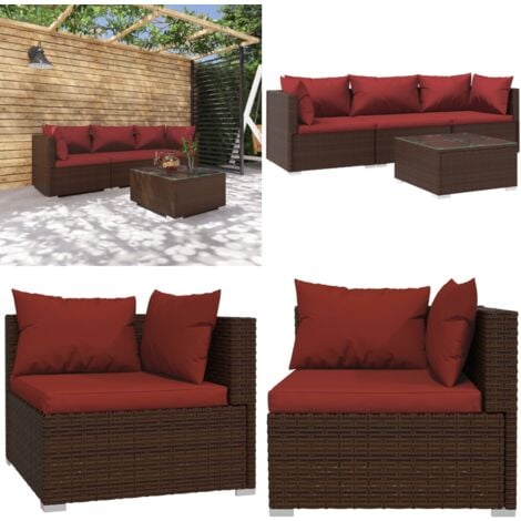 4tlg. GartenLoungeSet mit Auflagen Poly Rattan Braun GartenLounge