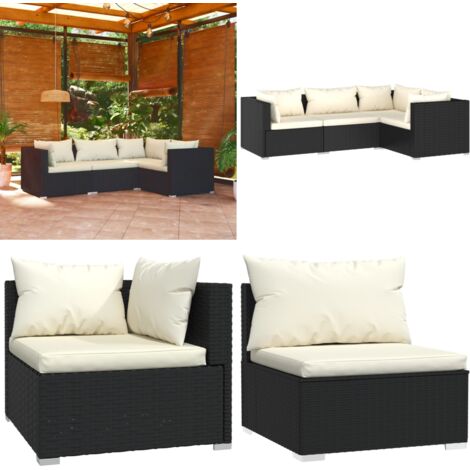 Hommdiy Garten Lounge Set 4-tlg. - PE Rattan Sofagarnitur Mit Kissen Schwarz/Weiß