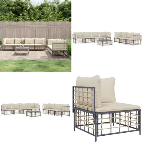 8tlg. GartenLoungeSet mit Kissen Anthrazit Poly Rattan