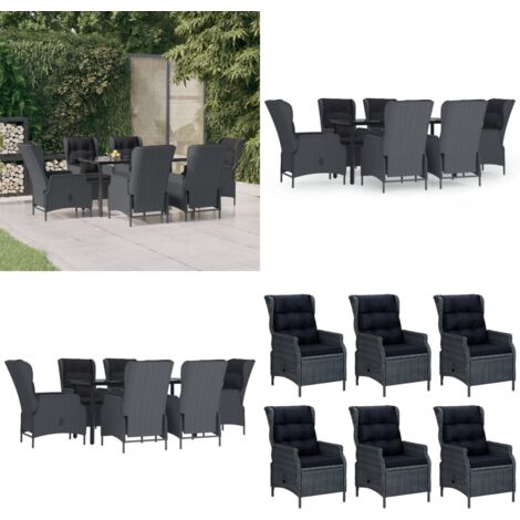 7tlg. GartenEssgruppe Dunkelgrau Poly Rattan Garten Essgruppe