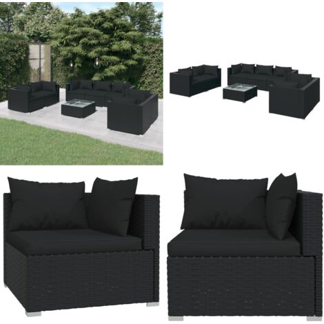 8tlg. GartenLoungeSet mit Kissen Poly Rattan Schwarz GartenLounge