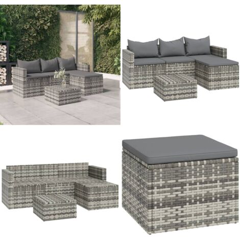 3tlg. GartenLoungeSet mit Kissen Grau Poly Rattan Gartenmöbel