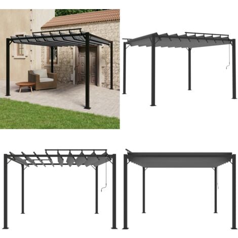Pergola mit Lamellendach 3x3 m Anthrazit Stoff und Aluminium Pergola