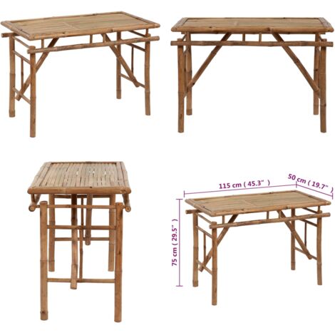 Gartentisch Klappbar 115x50x75 cm Bambus klappbarer Gartentisch
