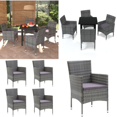 5tlg. GartenEssgruppe mit Kissen Poly Rattan Grau Essgruppe