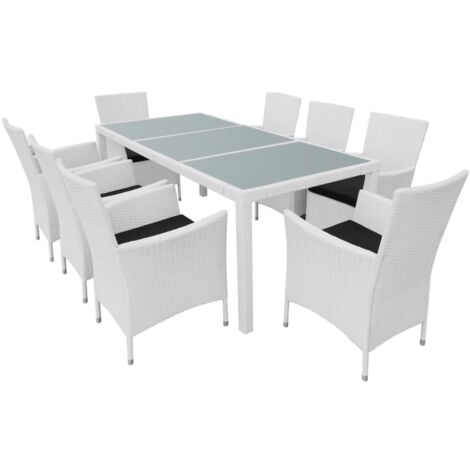9tlg. GartenEssgruppe Poly Rattan Cremeweiß Gartentisch und Stuhl