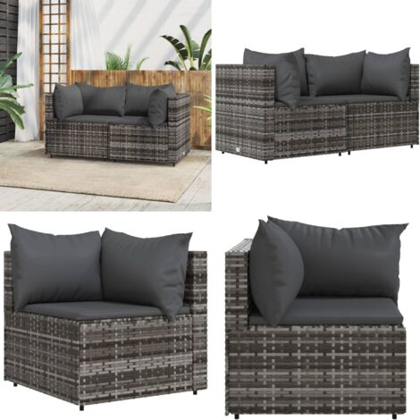 GartenEcksofas mit Kissen 2 Stk. Grau Poly Rattan