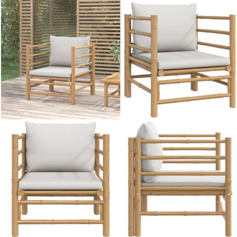 Gartensessel mit Hellgrauen Kissen Bambus - Bambussessel - Gartenstuhl -  Lounge Chair - Auenmbel - Balkonmbel - Home & Living