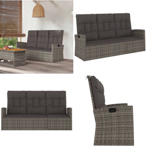 Gartenbank mit Liegefunktion & Kissen Grau 173 cm Poly Rattan