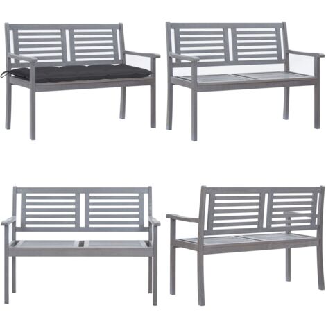 2SitzerGartenbank mit Auflage 120 cm Grau Eukalyptusholz