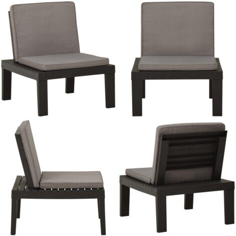 GartenLoungeStuhl mit Auflage Kunststoff Grau Gartensessel Lounge