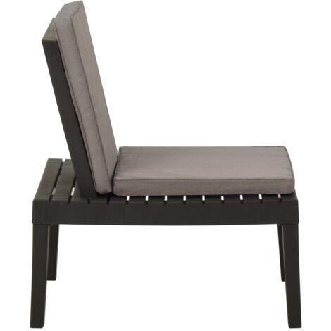 GartenLoungeStuhl mit Auflage Kunststoff Grau Gartensessel Lounge