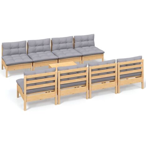 Fasba Garten Lounge Set 4-tlg. Kiefernholz - Graue Kissen Ecksofa Mittelsofa